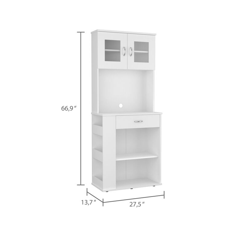 Capienza Pantry Cabinet, Two Shelves, Double Door, One Drawer, Three Side Shelves -White