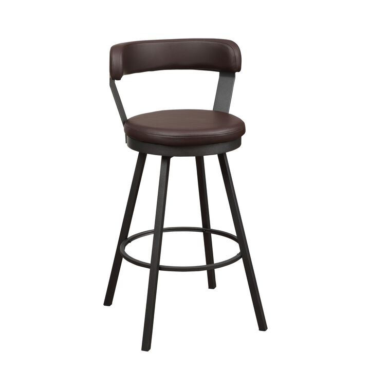Pub Chairs 2pc Set Brown PU Upholstered Metal Base 29-inch Counter Height Chairs Seat 360-degree Swivel Dining Furniture