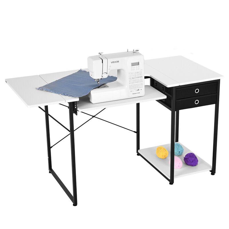 Sewing Table with Drawers, Foldable Side Shelf and Adjustable Storage Shelf image number 2