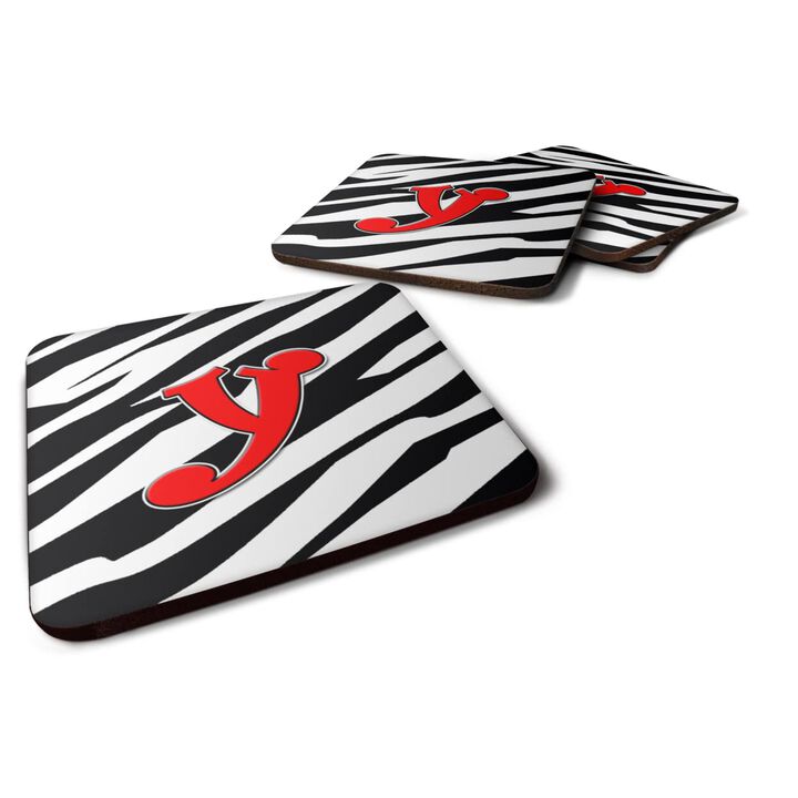 Caroline's Treasures CJ1024-YFC Monogram-Zebra Red Foam Coasters (Set of 4), Initial Letter Y, 3.5 H x 3.5 W, Multicolor