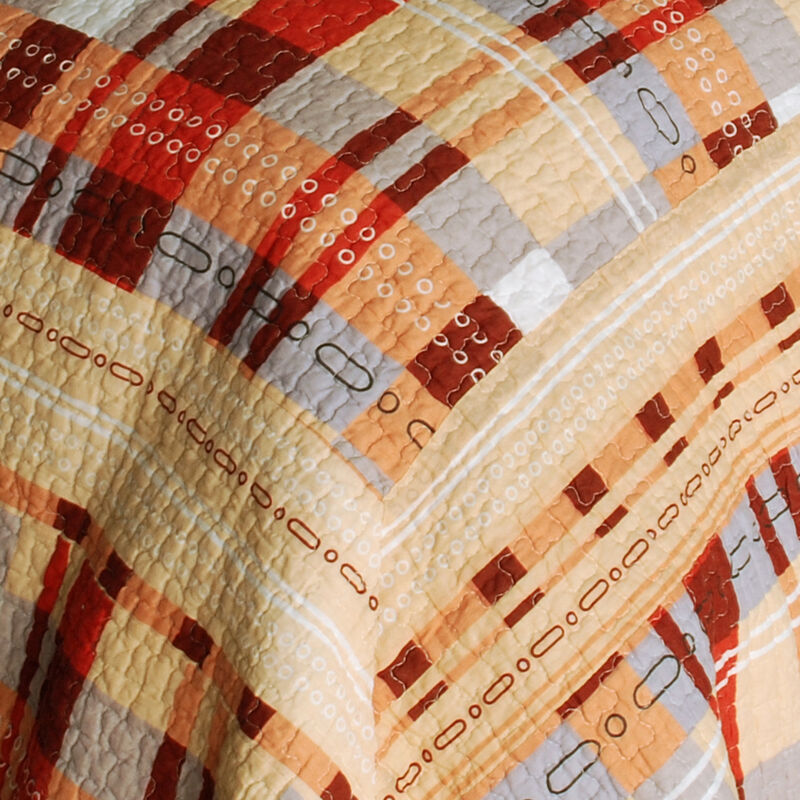 Cotton Queen Size 3PC Plaid Printed Quilt Set Enthusiasm Waltz Vermicelli Quilted Set image number 2