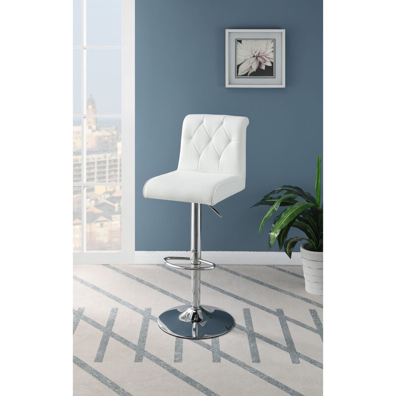Adjustable Barstool Gas lift Chair White Faux Leather Tufted Chrome Base Modern Set of 2 Chairs Dining Kitchen