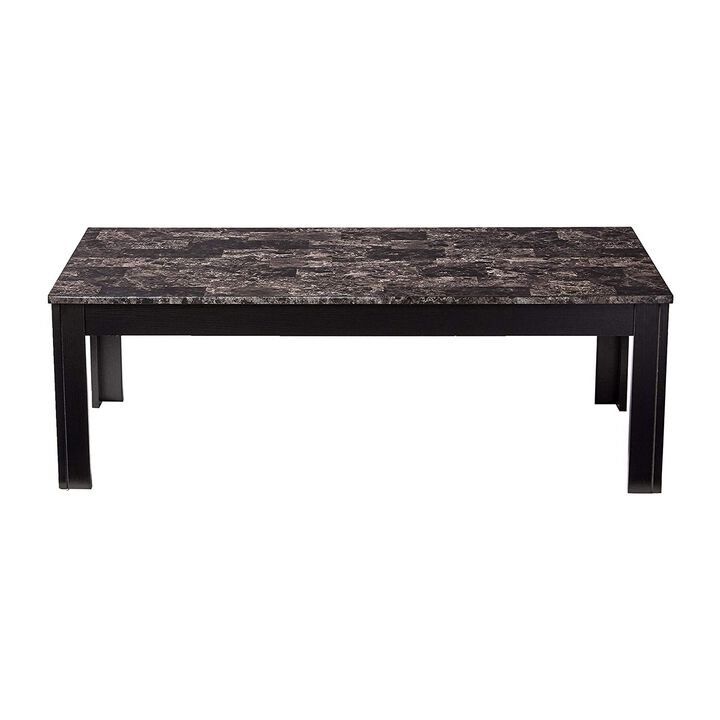 Impressive 3 piece occasional table set with marble top, black-Benzara