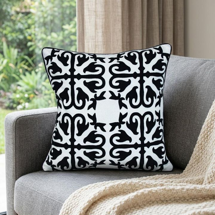 HomeRoots 20" Black and White Geometric Cotton Throw Pillow