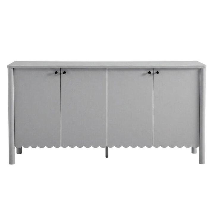 Wooden Scalloped 4-Door Sideboard Buffet Cabinet with Storage, Light Gray