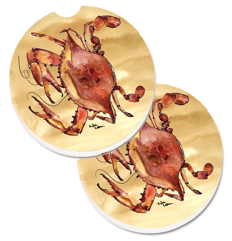 Caroline's Treasures Cooked Crab Sandy Beach Set of 2 Cup Holder Car Coasters 8154CARC, 2.56, Multicolor