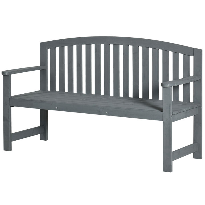 Outsunny 56" Outdoor Wood Bench, 2-Seater Garden Bench with Backrest and Armrest, Patio Bench for Patio, Porch, Poolside, Balcony, Gray