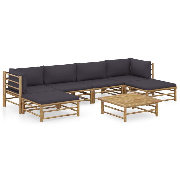 vidaXL 7 Piece Garden Lounge Set with Dark Gray Cushions Bamboo