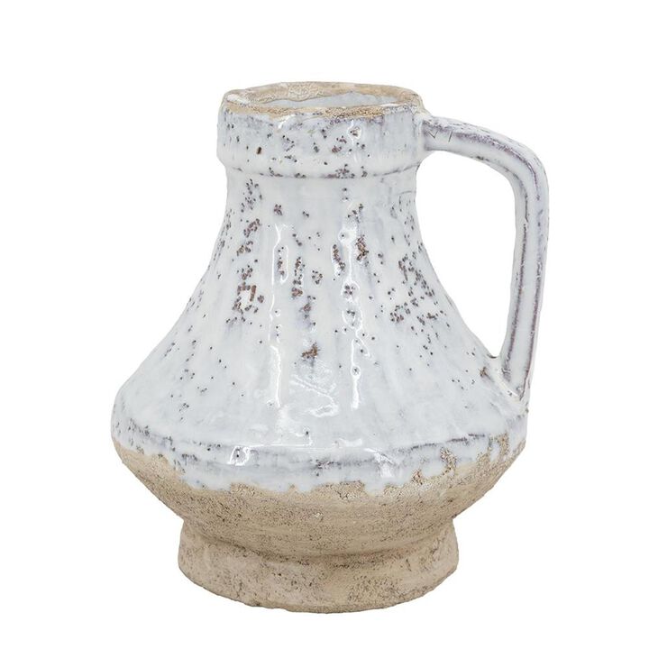 HomeRoots 6" Sand And White Terracotta Round Jug Vase