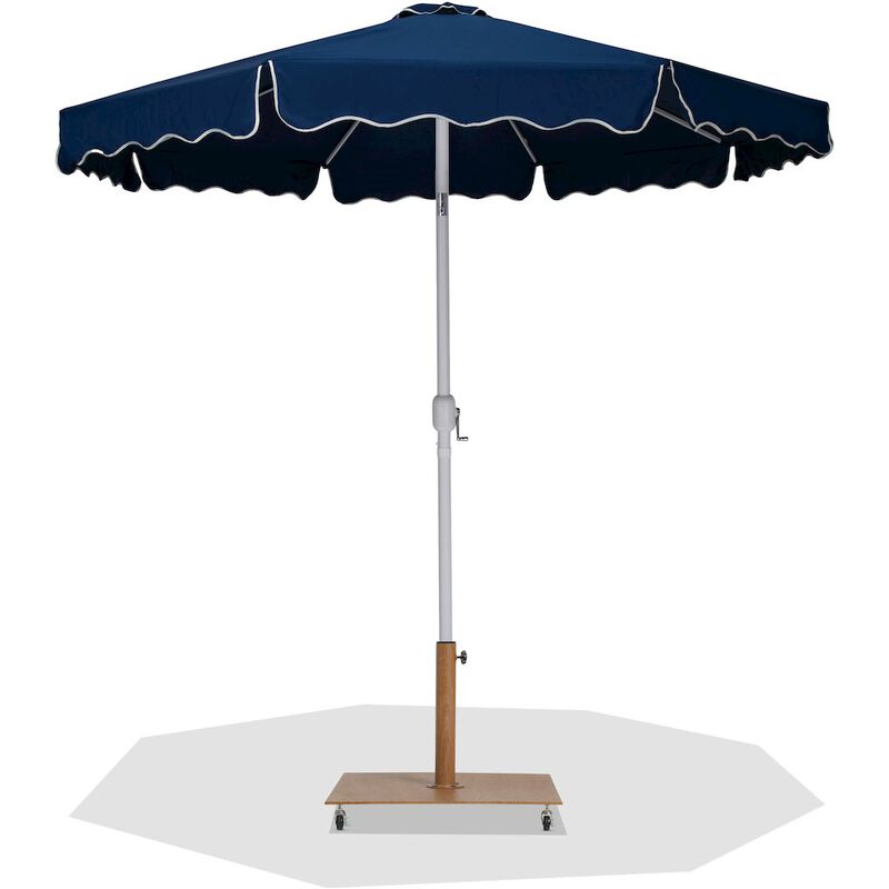 Meridian Furniture Amalfi Navy With Cream Piping / Teak Metal Patio Umbrella with Base Sets