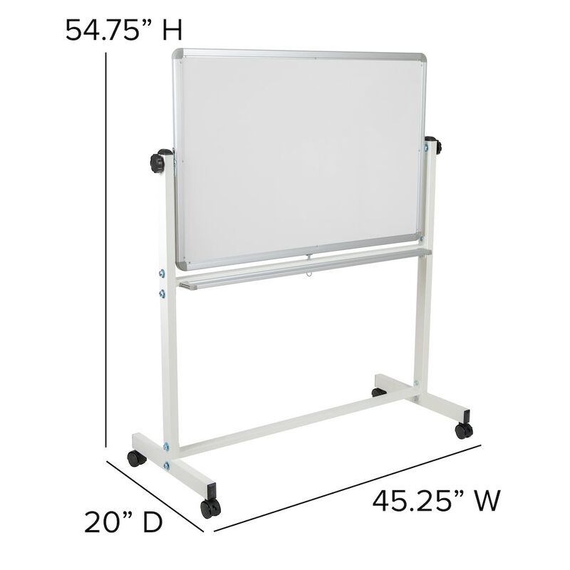 Flash Furniture 45.25"W x 54.75"H Double-Sided Mobile White Board with Pen Tray image number 2