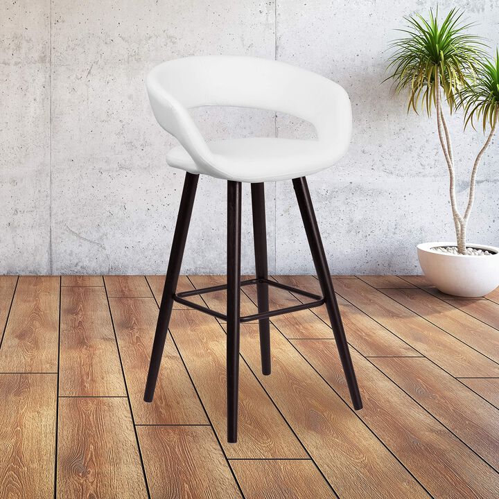 Flash Furniture Brynn Series 29'' High Contemporary Cappuccino Wood Barstool in White Vinyl