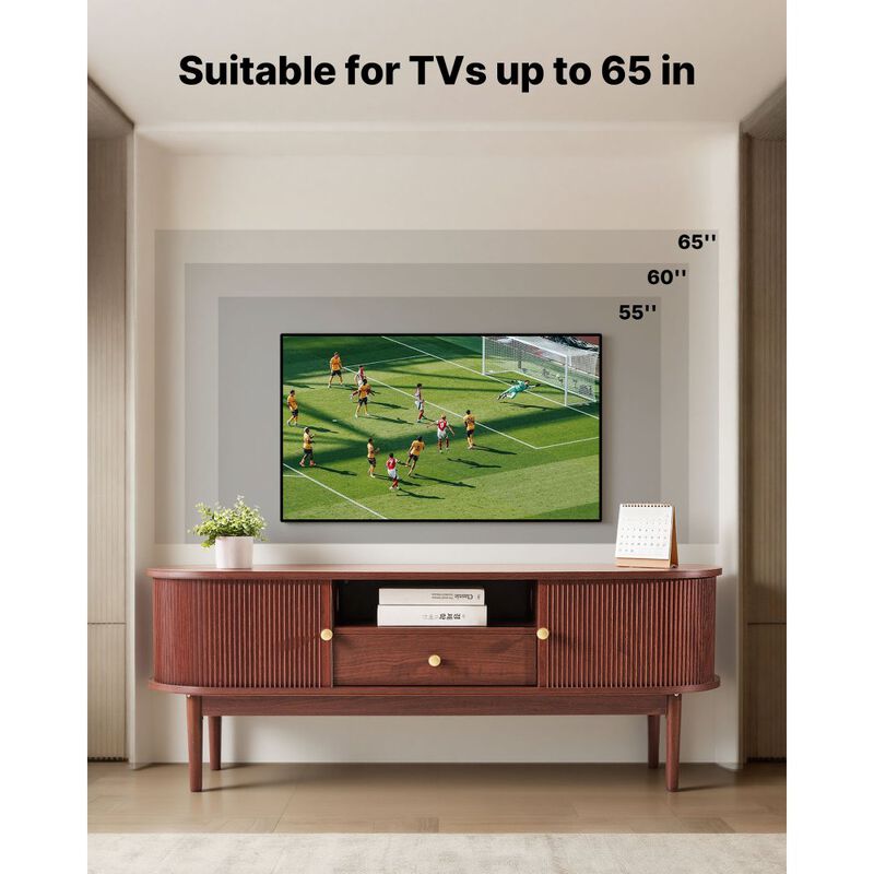 Mid Century TV Stand for TVs up to 58 Inch with Drawer and Storage Shelves-Brown image number 6