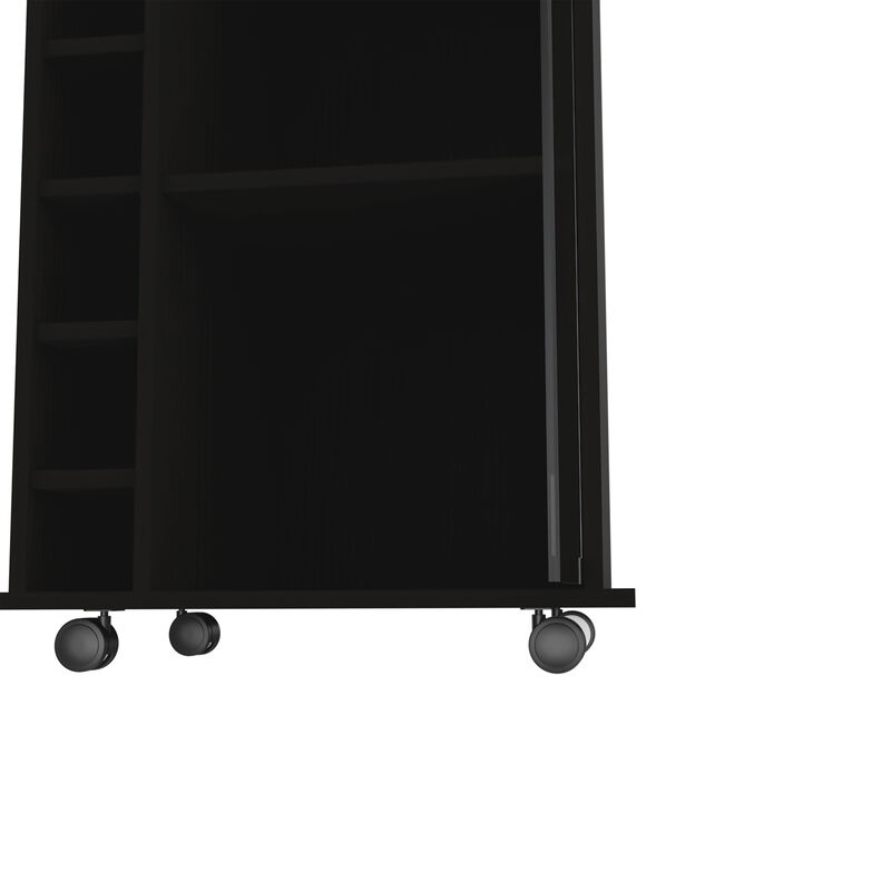 DEPOT E-SHOP Huali Bar Cart, Six Built-in Wine Rack, Glass Door, Four Casters, Two Shelves, Black