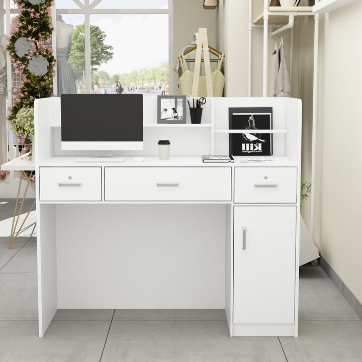 47.2 in. Rectangle White Wooden Desk with 3-Drawers, Cabinet and Shelves