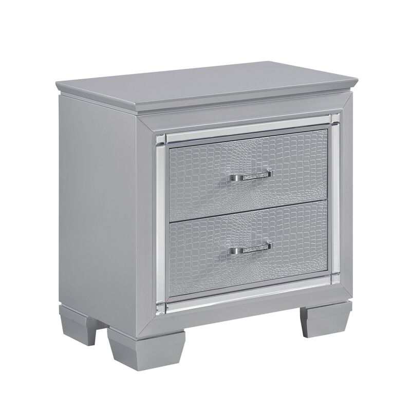Streamdale Silver Finish Nightstand with Alligator Embossed Drawers image number 0