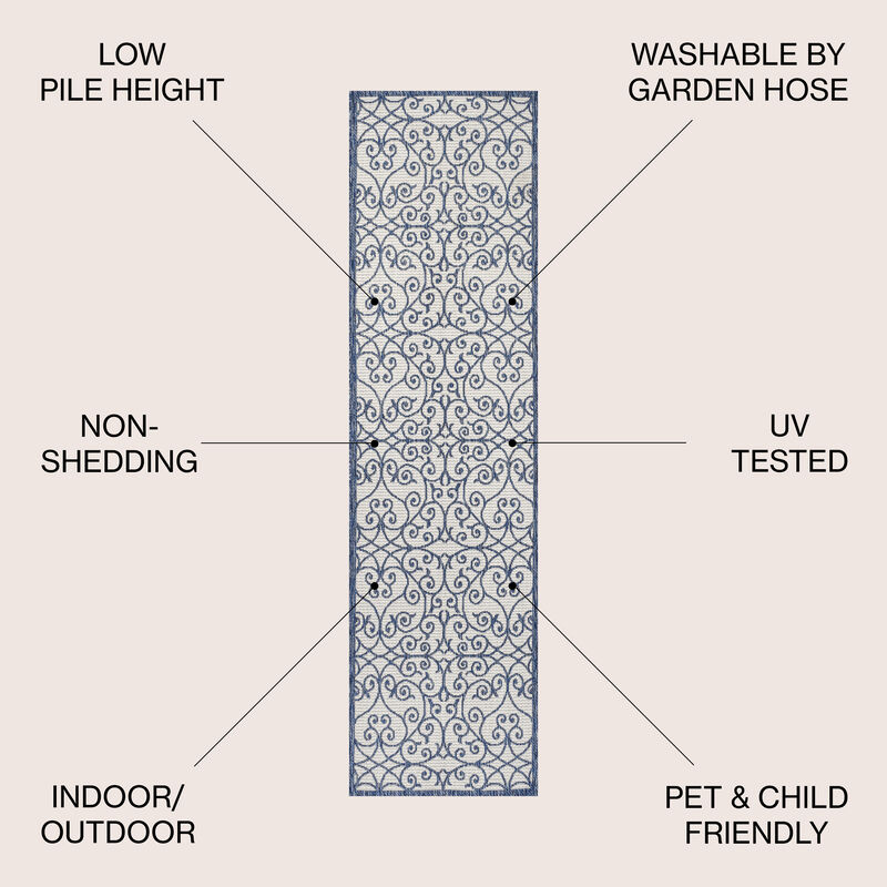 Madrid Vintage Filigree Textured Weave Indoor/Outdoor Area Rug