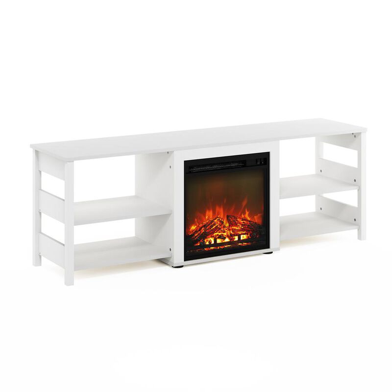 Furinno Classic 70 Inch TV Stand with Fireplace, White Emboss