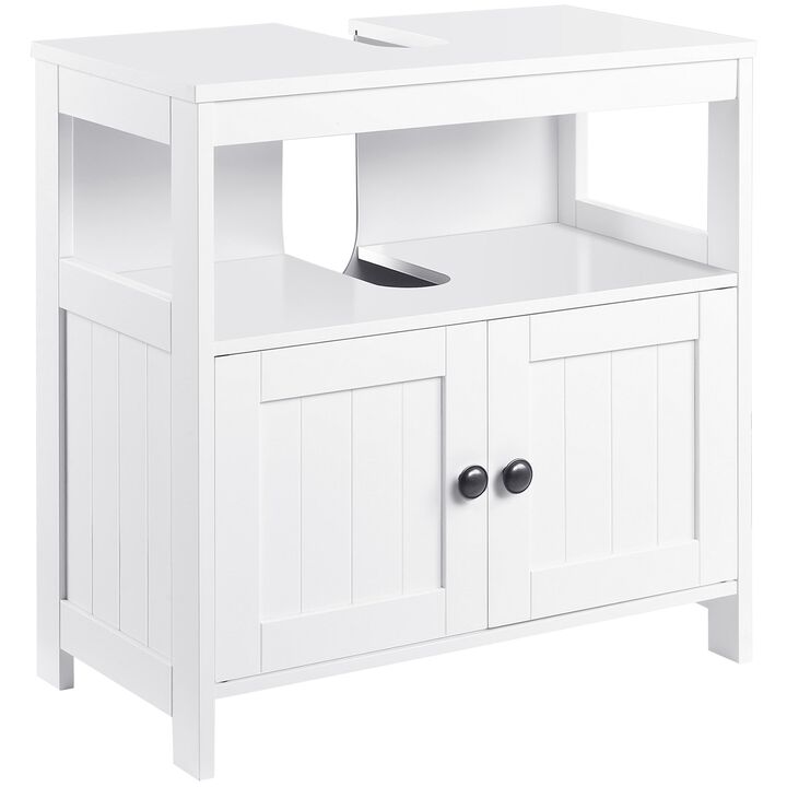 Pedestal Under Sink Cabinet with Double Doors, Modern Bathroom Vanity Storage Unit with Shelves, White