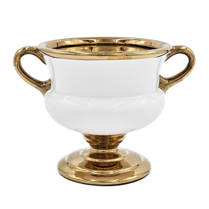 HomeRoots 7" White And Gold Ceramic Amphora Urn