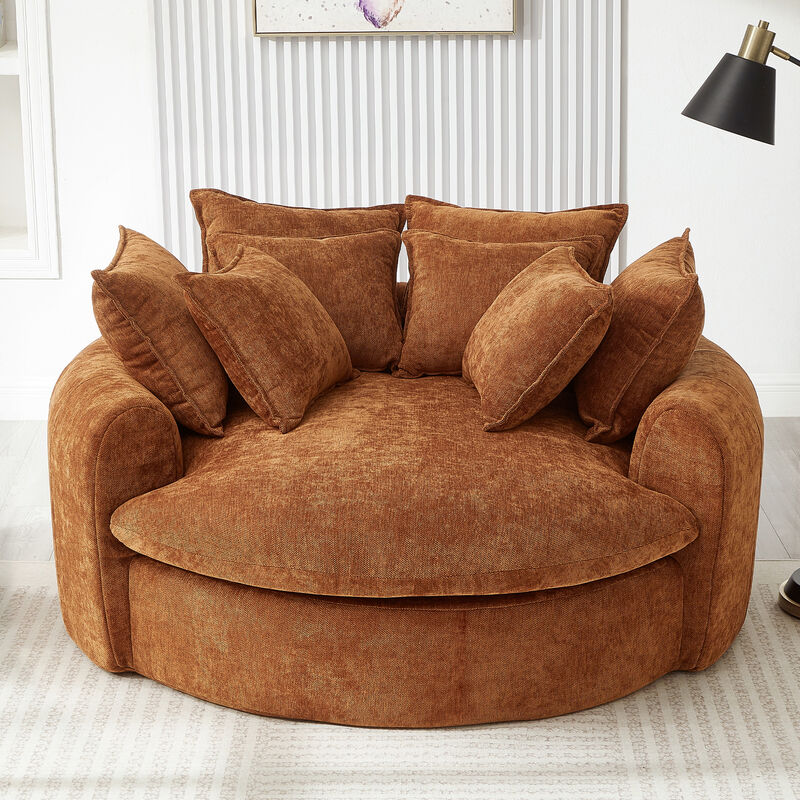 Merax Round Chenille Chaise Sofa with 8 Throw Pillows