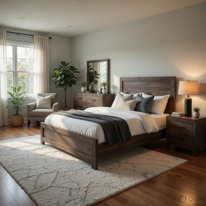 King Size Bedroom Set, Brown Finish, Panel Design, 2-Piece Set with Bed and Nightstand image number 1