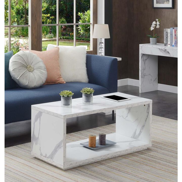 Convenience Concepts Northfield Admiral Coffee Table with Shelf, White Faux Marble