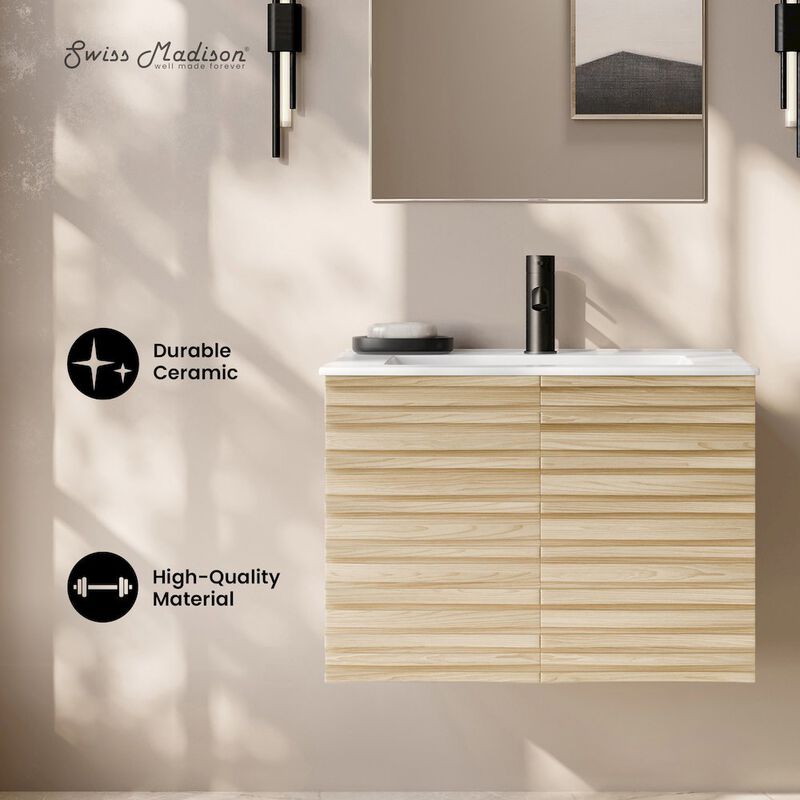 Cascade 30" Wall-Mounted Bathroom Vanity in Natural Oak with Sink Top image number 1