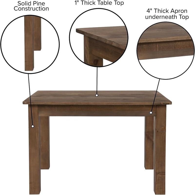 ShipItFurniture Hercules 46x30 Antique Rustic Solid Pine Farm Dining Table image number 2