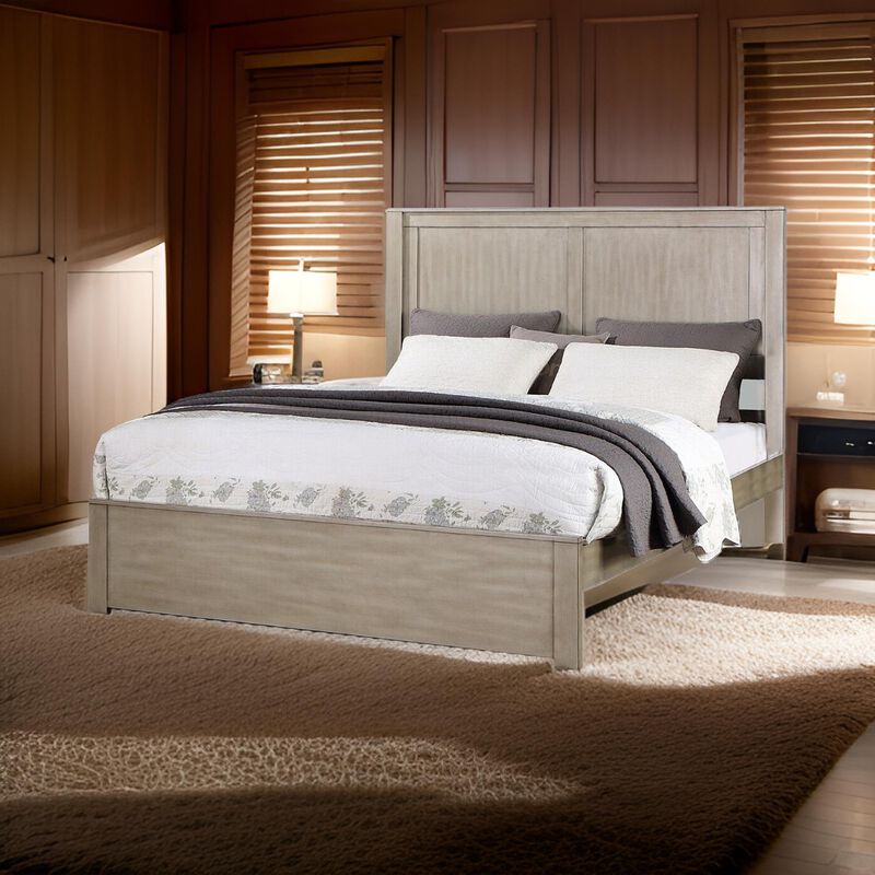 Kali Platform California King Bed, Panel Rectangular Design, Light Tan Wood - Benzara