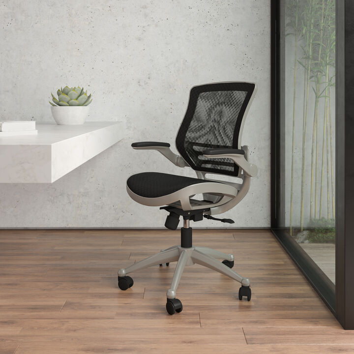 Warfield Mid-Back Transparent Black Mesh Executive Swivel Office Chair with Melrose Gold Frame and Flip-Up Arms