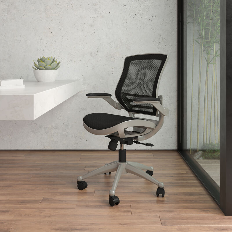 Warfield Mid-Back Transparent Black Mesh Executive Swivel Office Chair with Melrose Gold Frame and Flip-Up Arms image number 1