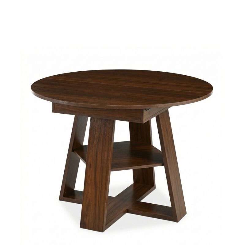 Extendable Round Dining Table for 4-8 People with Storage Shelf image number 0