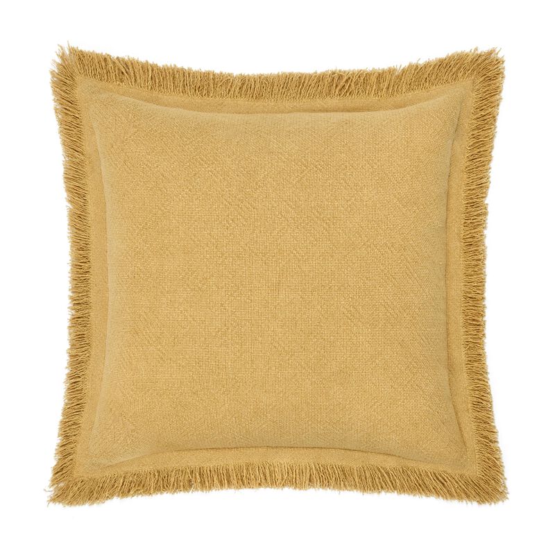 Dax Accent Throw Pillow, 22 Inch Square, Yellow Cotton Woven Texture - Benzara
