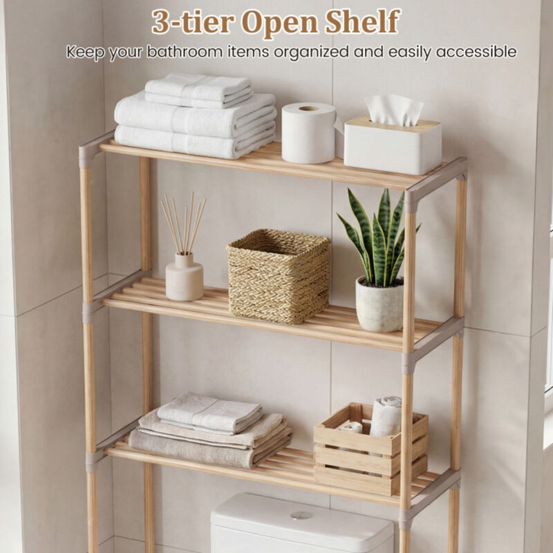 Over The Toilet 3 Tier Storage Shelf Rack with Open Shelves image number 4