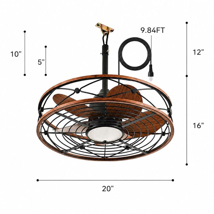 ELEMENT ACE 20 Inch Outdoor Ceiling Fan with Remote Control, Integrated Light, 5 ABS Blades, Quiet DC Motor, 6 Speed Settings, Adjustable Height, Reversible Function