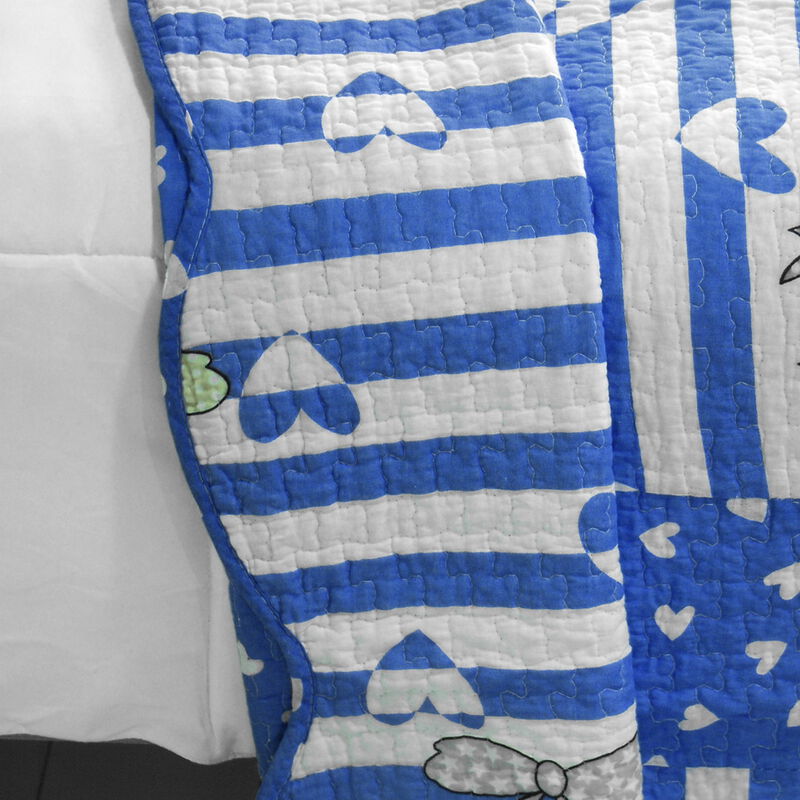 Lightweight 3PC Cotton Vermicelli-Quilted Printed Quilt Set Queen Size Bedspread image number 3
