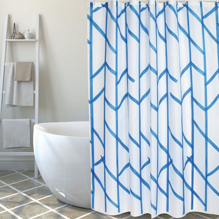 MSV Shower Curtain TREE Blue & White - Rings Included