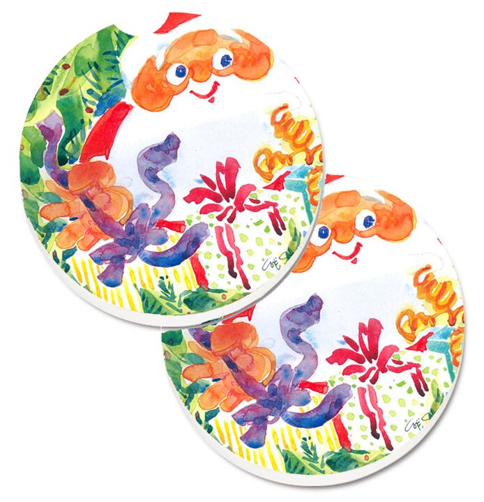 Caroline's Treasures Santa Claus Christmas Surprise Set of 2 Cup Holder Car Coasters 6115CARC, 2.56, Multicolor