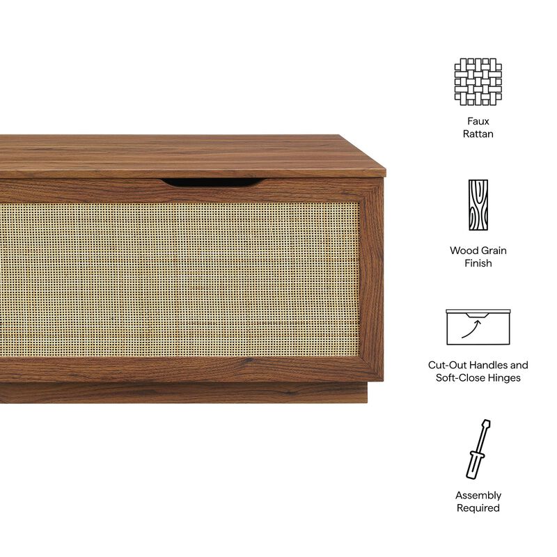 Modway Soma Rattan Storage Bench in Walnut &ndash; Faux Cane Flip-Top Low Profile Storage Ottoman for Bedroom, Entryway, or Living Room image number 3