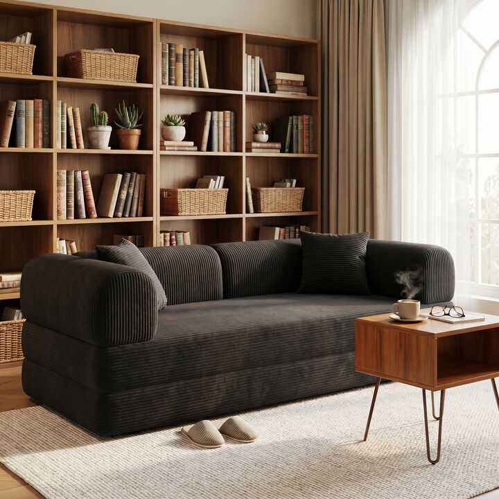 Whisen 78.8" Floor Sleeper Sofa, Corduroy Convertible Loveseat for Living Room Bedroom