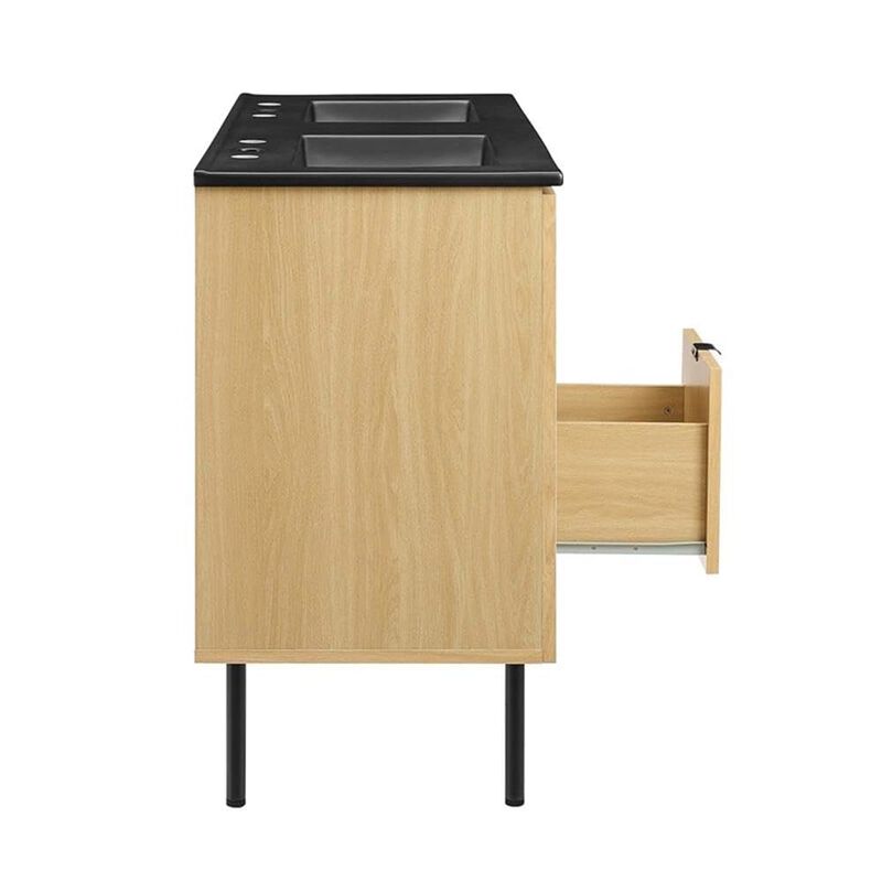 Modway Chaucer 48 Bathroom Vanity in Oak Black with Dual Ceramic Sink Basin, 48 Inches Double image number 5