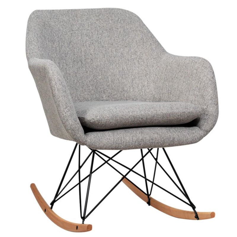 Hivvago Upholstered Rocking Arm Chair with Solid Steel Wood Leg-Gray