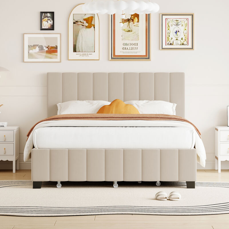 Merax Velvet Platform Bed Frame with  Drawers and Trundle