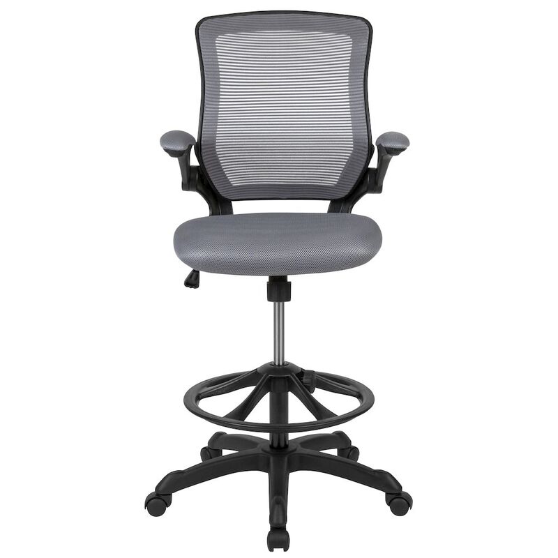 Flash Furniture Mid-Back Dark Gray Mesh Drafting Chair with Adjustable Foot Ring image number 6