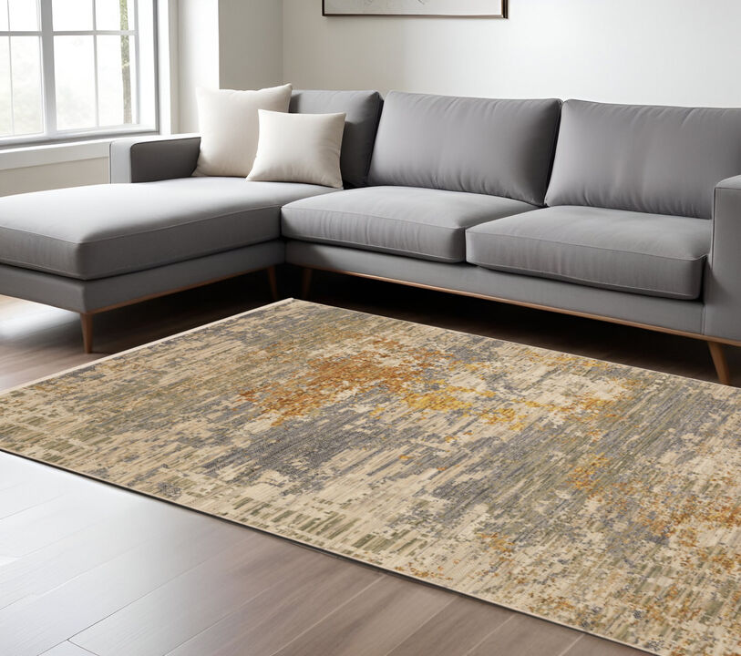 HomeRoots Abstract Area Rug With Fringe