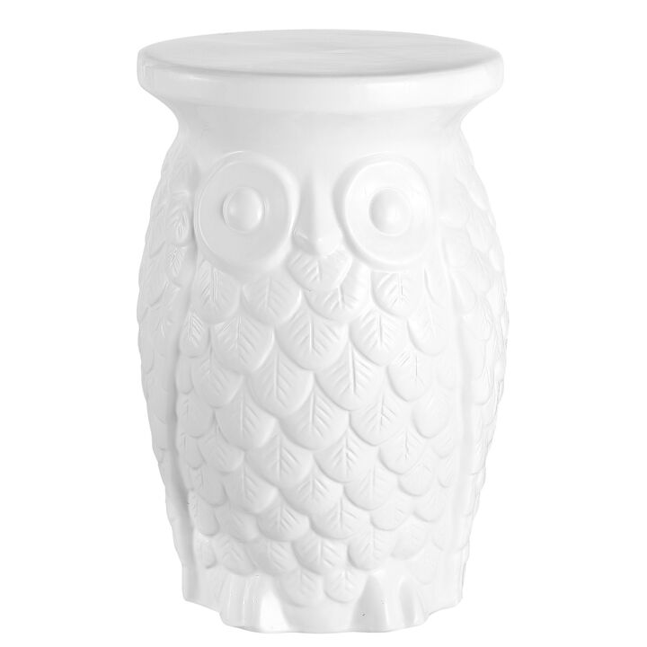 Groovy Owl 17.5" Ceramic Garden Stool, White