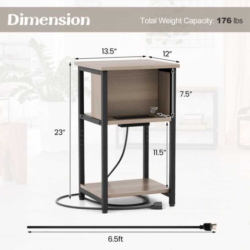Hivvago 3-Tier End Table with USB Ports & Power Outlets
