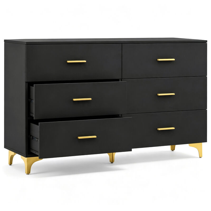 47" Black 6 Drawer Dresser with Gold Handles & Legs, Modern Glam Storage Cabinet image number 5