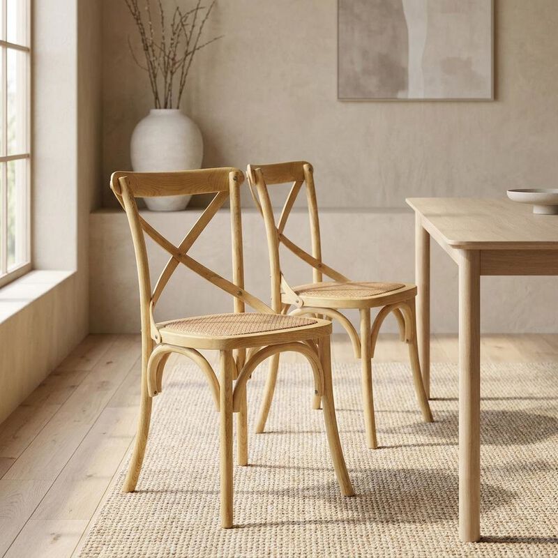 Wooden Dining Side Chairs for Kitchen and Dining Room, Natural, Set of 2 image number 6